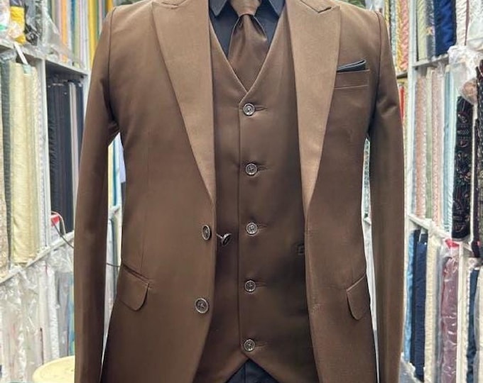 Brown Groom Suit, Peak Lapel, Bespoke Men's Attire