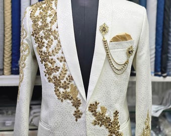 Ivory Groom Blazer | Gold Embroidered Indo Western Wedding Jacket