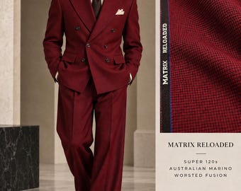 Custom Maroon Double-Breasted Suit, Wide Peak Lapel, High-Rise Trousers (Made to Order)