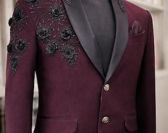 Custom Embroidered Groom Jacket – Made to Measure Floral Wedding Blazer Paridhan Tailors