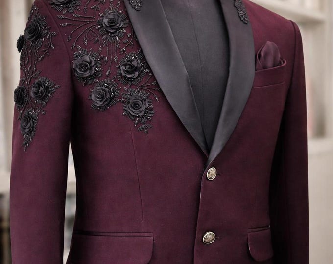 Custom Embroidered Groom Jacket – Made to Measure Floral Wedding Blazer Paridhan Tailors