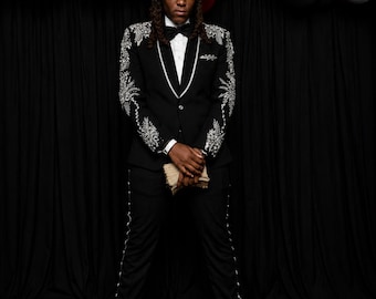 Men's Black Rhinestone Suit | Handmade Crystal Embellished Tuxedo, Prom, Wedding Menswear