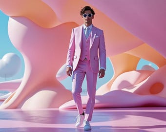 Costume de mariage ethnique rose sur mesure, Costume de soirée pour hommes, Costume de dîner pour événement, Bal de fin d'année, Fiançailles, Costume d'anniversaire