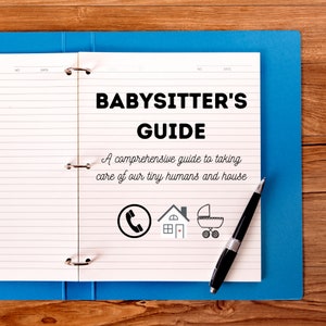 Babysitter&#39;s Guide - Caregiver Binder - Nanny Kit - Childcare Notes - Pet Care