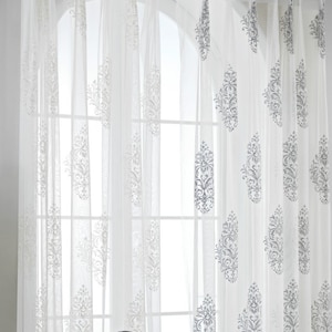 Window Sheer Curtains Embroidered Organza Damask Sheer Curtain Panel For Living Room Custom Size Extra Length Curtain
