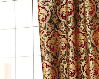 Floral Jacquard Red Blackout Long Curtains Panel (50W X 96L)