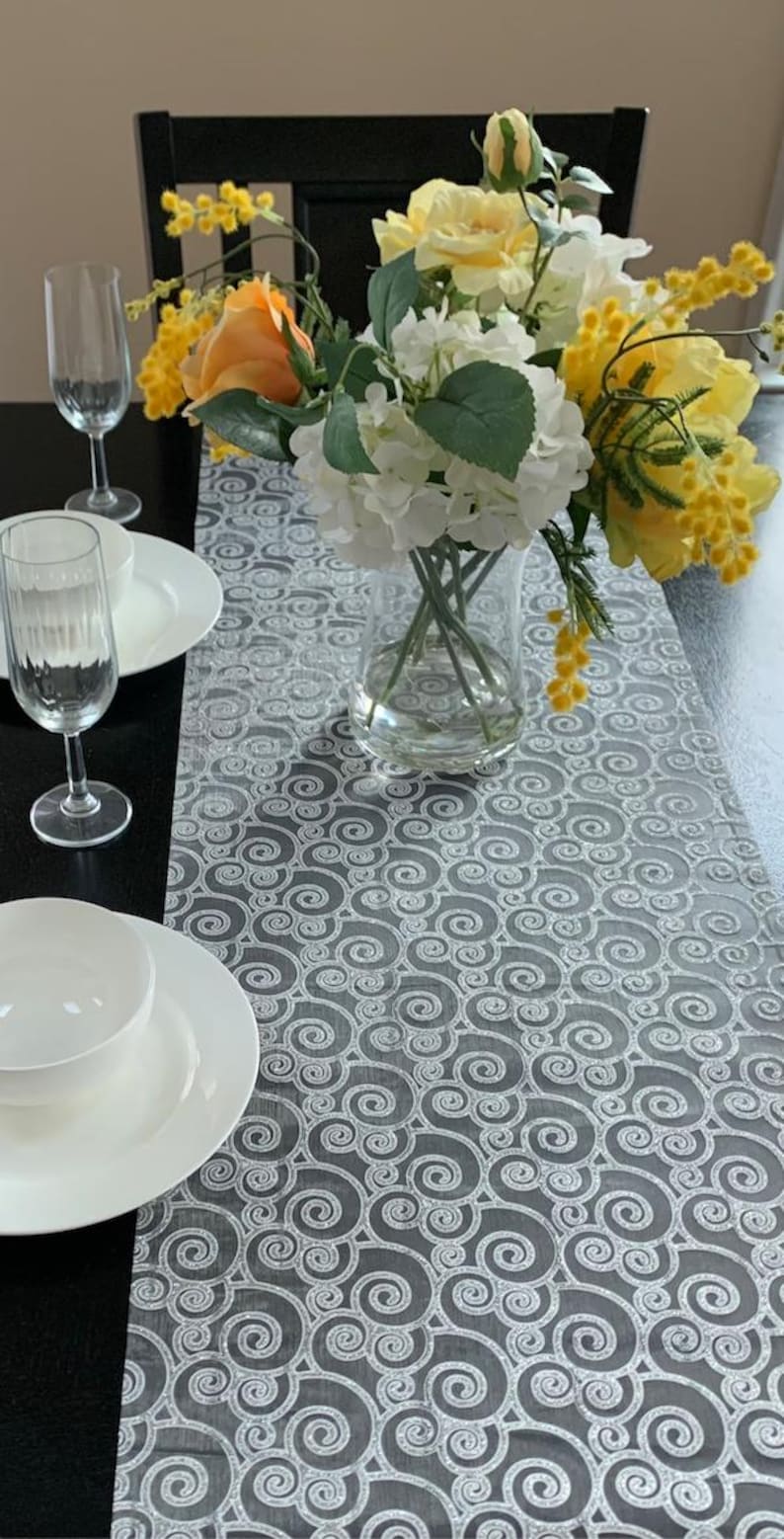 Holiday Decor Table Runner Metallic Gold Embossed Leaf Organza Sheer Table Runner image 8
