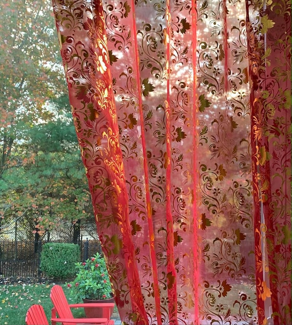 Floral Sheer Fabric Decor Window Curtains for Living Room metallic Organza Sheer Curtains for Bedroom Etsy Canada