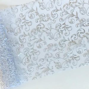 Holiday Decor Table Runner Metallic Gold Embossed Leaf Organza Sheer Table Runner image 2