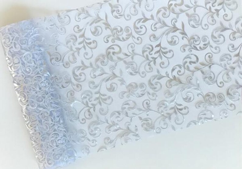 Holiday Decor Table Runner Metallic Gold Embossed Leaf Organza Sheer Table Runner image 2
