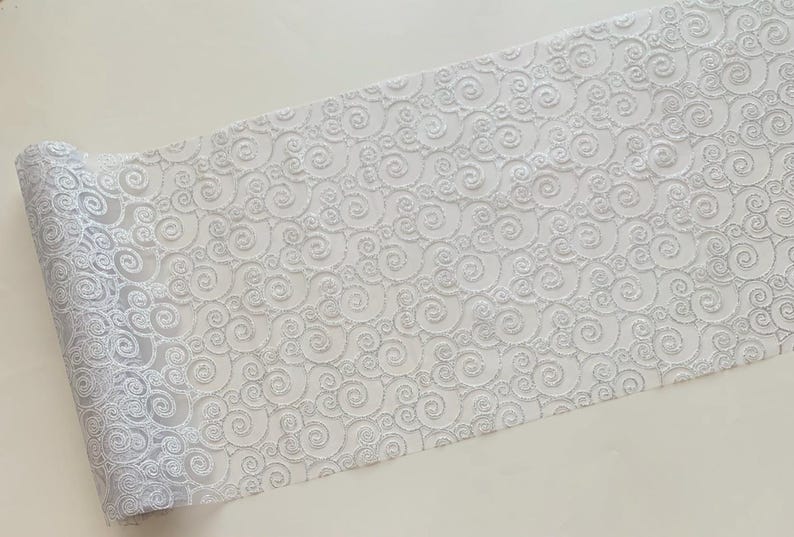 Holiday Decor Table Runner Metallic Gold Embossed Leaf Organza Sheer Table Runner image 7