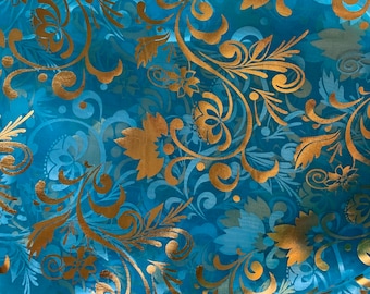 Metallic Fabric Floral Organza Sheer By The Yard, 58" Wide ,Decor Holiday Even ,  Apparel Costume, Party Tablecloth , Table Cover