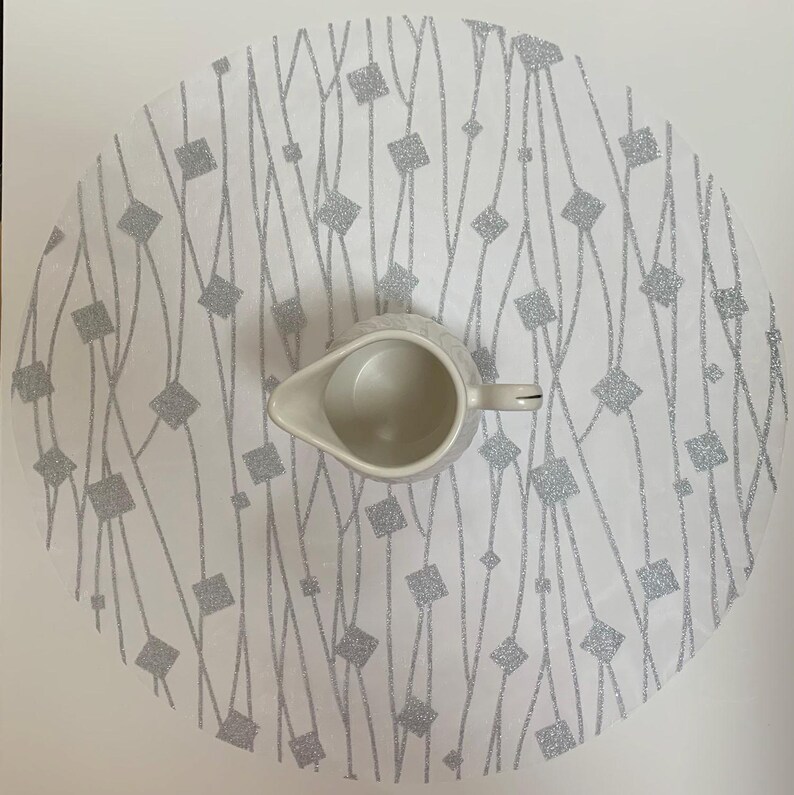 Holiday Decor Table Placemats Embossed Floral Organza Sheer Mat Set Gold & Silver image 15
