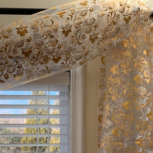 Holiday Decor Window Scarf Valance Metallic Floral Sheer Scarf Curtains-Holiday Decor,Christmas Gifts, Wedding, Wall Décor, Photo Backdrop