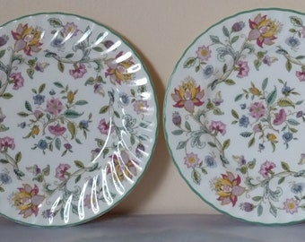 Haddon Hall 2 Salad Plates; Minton Haddon Hall Plates with Green Edge