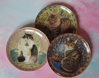 3 Cat Wall Plates; Vintage Collectible Display Plates "Cats Around the World"; Gift for Cat Lovers