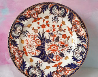 Antique Imari Style Royal Crown Derby Floral Display Plate