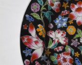 Floral Black Wall Plate , Chinese Millefleur Hand Painted Structured Collector 39 s Plate