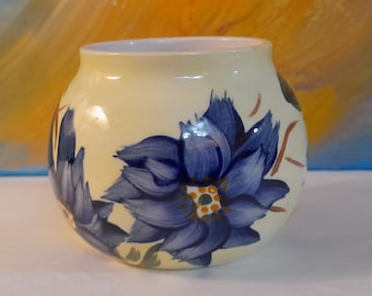 Small Blue Posy Vase; Round Studio Pottery Flower Vase; Floral Blue Cornflower Vase; Decorative Pottery Vase