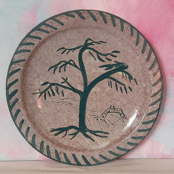 Studio Pottery Plate Willow Tree; Hand Painted Decorative Plate