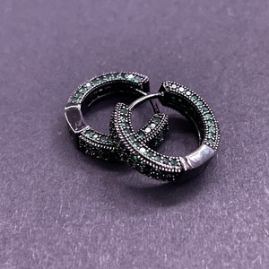 Emerald & Black Iced Hoop Earrings W/ Black Gold