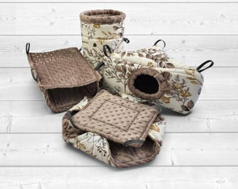 Rat Cage Accessories Set, 4 Piece Small Animal Cage Set, Rat Hammocks, Tunnel, House, Chinchilla Degu Guinea Pig Sugar Glider