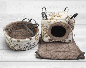Rat Cage Accessories Set, 3 Piece Rat Hammock Set, Reinforced Rat House, Hanging Bed, Degu, Chinchilla Cage Accessories