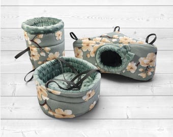 3 Piece Rat Cage Accessories Set, Reinforced Rat House, Hanging Hammock, Tunnel, Chinchilla Degu Squirrel Cage Set, Sugar Glider