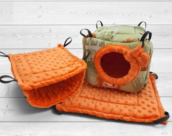 Reinforced Small Pet Cage Set | Rat Hammock, Tunnel & Hideout | Custom Size Set for Rats, Guinea Pigs, Chinchillas