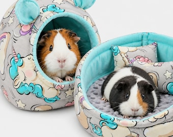 Guinea Pig Cage Accessories Set | Handmade Hideout & Cozy Bed | Guinea Pig House, Sleeping Set