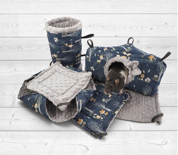 Reinforced Rat Cage Set, 5 Piece Rat Accessories, Chinchilla Cage Set, Degu Hammocks, Corner House, Rat Tunnel, Small Pet Bedding