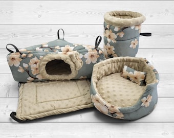 Small Animal Cage Set for Rats & Guinea Pigs | Reinforced Hideout, Tunnel, Bed, Hammock | Chinchilla Degu Cage Accessories