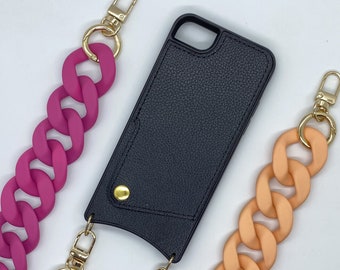 Slim Black Eco-Leather iPhone Case with Chunky Chain