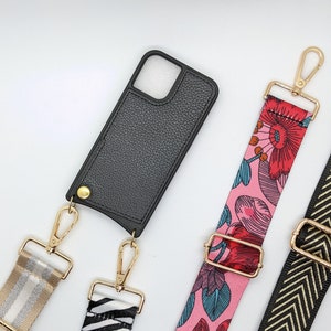 Slim Black Eco-Leather iPhone Case with crossbody strap