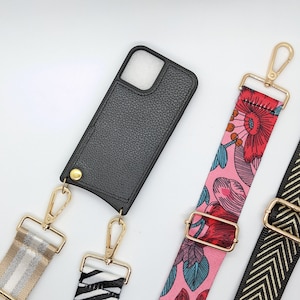 Étui pour iPhone mince en cuir écologique noir avec bandoulière