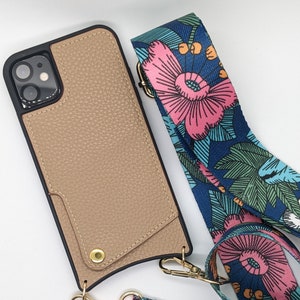Slim Beige Eco-Leather iPhone Case with crossbody strap