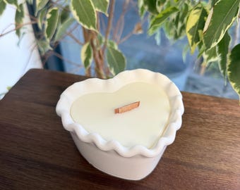 Heart Shaped Soy Wax Candle with Wooden Wick | Minimalist Home Decor, Cozy Ambiance