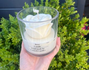 Handcrafted Rose Candle in Glass Jar: Soy Wax Candle