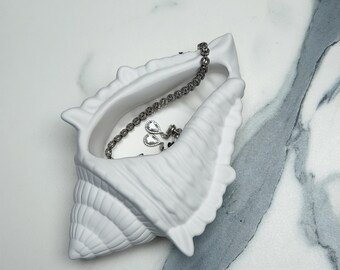 Hand Poured Stone Conch Shell: Coastal Trinket Dish