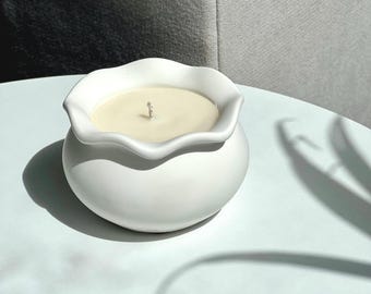 Fluted Soy Candle: Handmade Vegan Aromatherapy, Reusable Jesmonite Pot