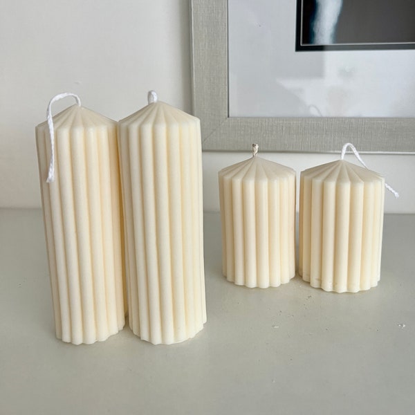 Lot de 2 bougies de soja Pillar | Bougies piliers | Bougies pilier nervurées