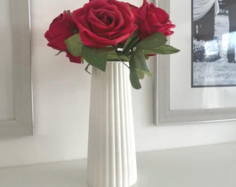 Tall Rippled Vase: White Stone Artificial Flower Display