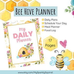 Bienenstock Tagesplaner | Süßes Bienen-Motiv mit Essensplanung, Journalseite, Ziel-Tracker, Stundenplan & mehr | PDF-Datei