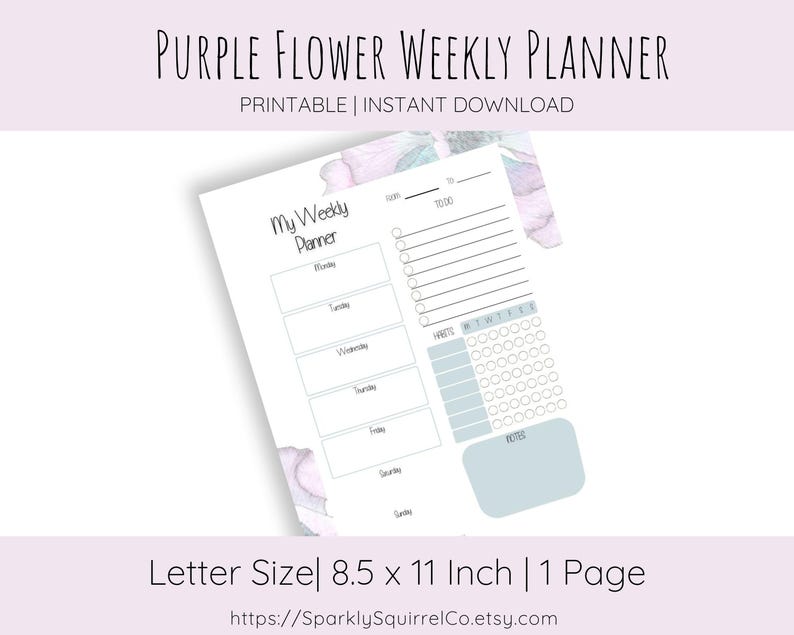 Purple Flower Weekly Planner Page - Etsy