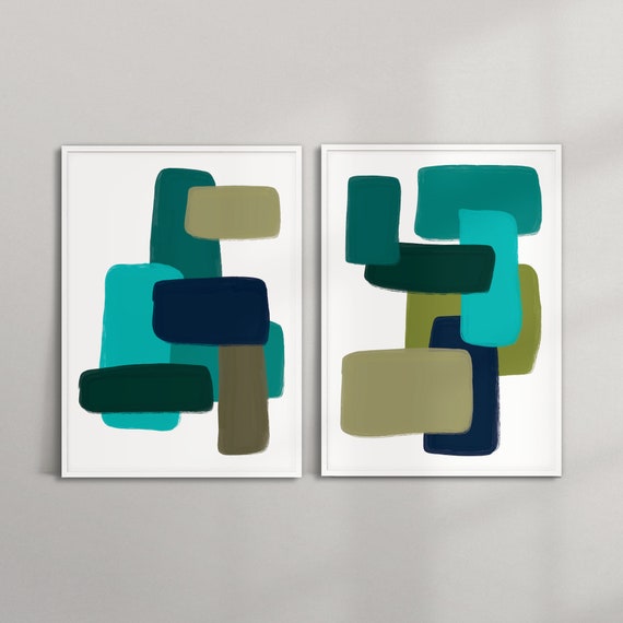 Abstract Mid Century Modern Art Print Set of 2 Modern Art Etsy
