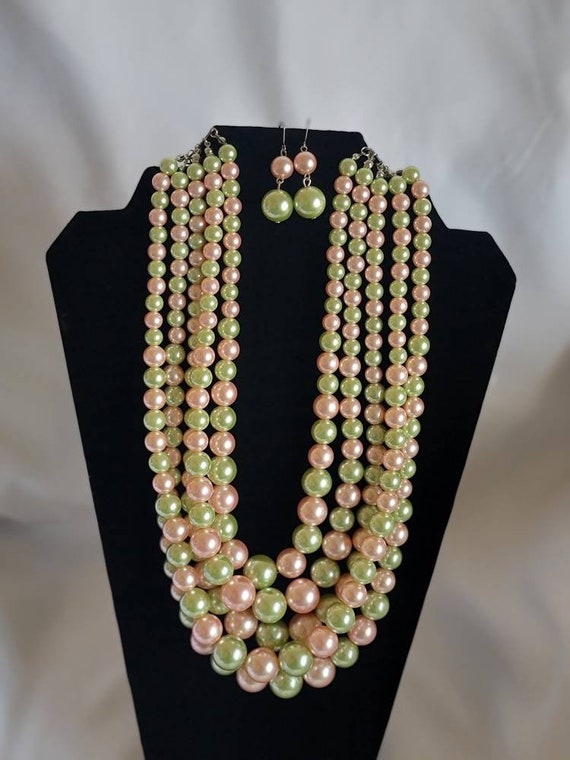 Pink and sales green pearl necklace