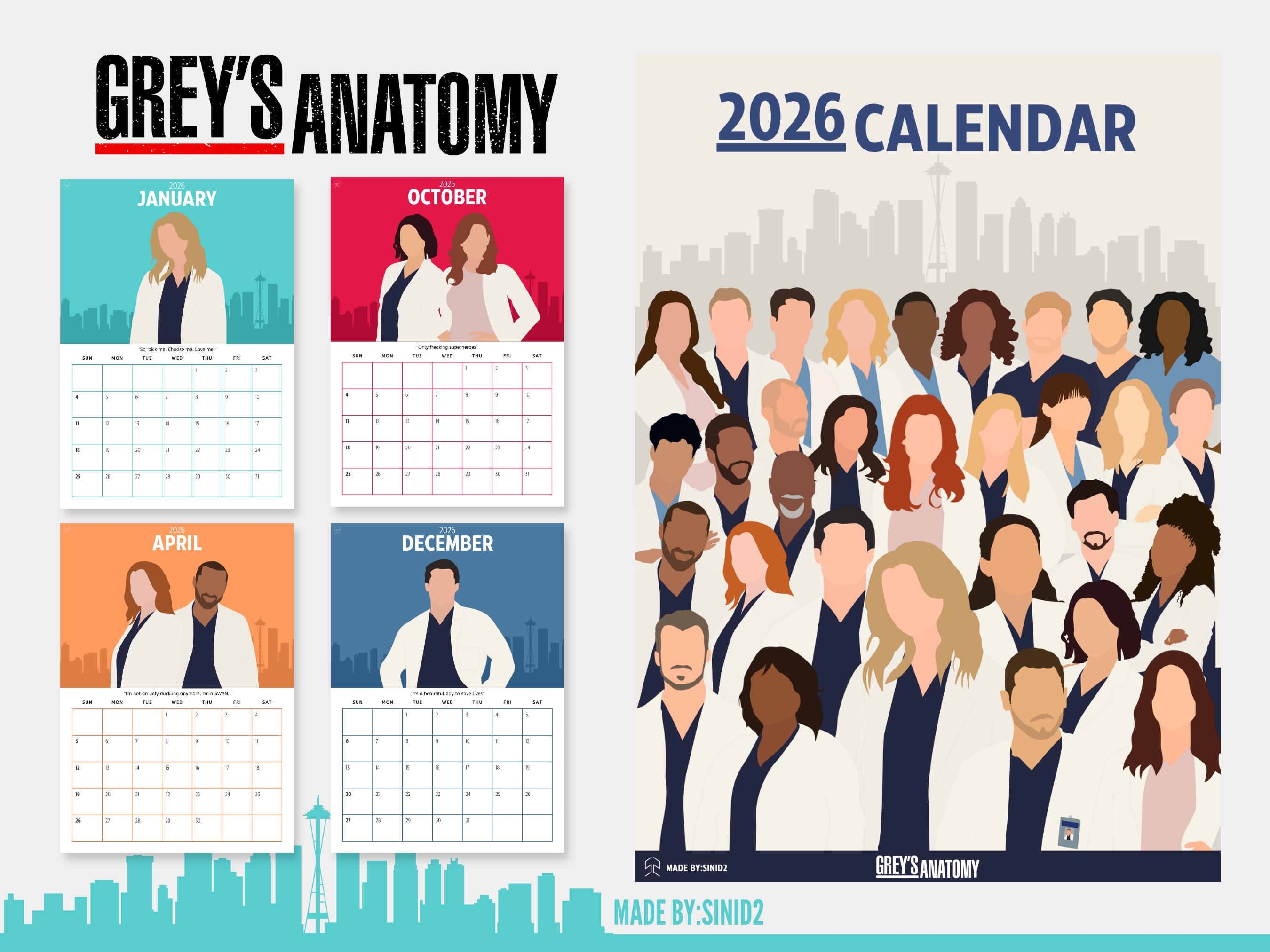 Grey's Anatomy 2026 Monthly Calendar Planner Journal Minimalist