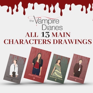 Póster minimalista de The Vampire Diaries, arte imprimible con 13 personajes principales, descarga digital, decoraciones para el dormitorio y regalo navideño