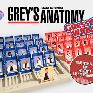 Grey's Anatomy Guess Who Game - Afdrukbaar Instant Download PDF-bestand, geen fysiek spel inbegrepen