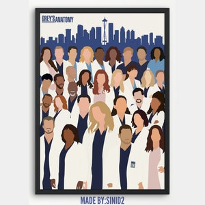 Grey&#39;s Anatomy Full Cast Minimalist Line Art Pop Poster (Downloadable) holiday christmas gift